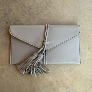 J Brand Vegan Leather Envelope Clutch/ Crossbody Bag with Tassels in Gray